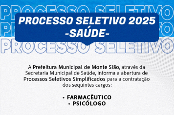 EDITAIS DE PROCESSOS SELETIVOS SIMPLIFICADOS PARA CONTRATAÇÃO DE FARMACÊUTICO E PSICÓLOGO ESTÃO ABERTOS