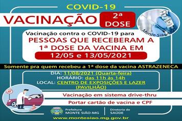 VACINAÇÃO CONTRA COVID 19 - 2ª DOSE - PESSOAS QUE RECEBERAM A 1ª DOSE DA VACINA ASTRAZENECA EM 12/05/2021 e 13/05/2021
