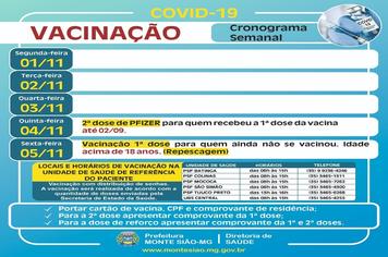 VACINAÇÃO CONTRA COVID 19 - CRONOGRAMA SEMANAL
