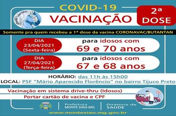VACINAÇÃO CONTRA COVID 19 - 2ª DOSE - IDOSOS DE 67 a 70 ANOS