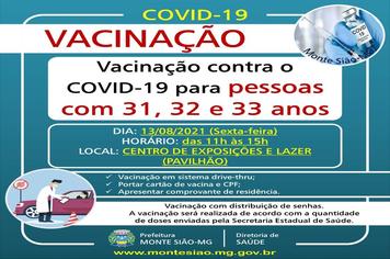 VACINAÇÃO CONTRA COVID 19 - 1ª DOSE - PESSOAS COM 31, 32 e 33 anos