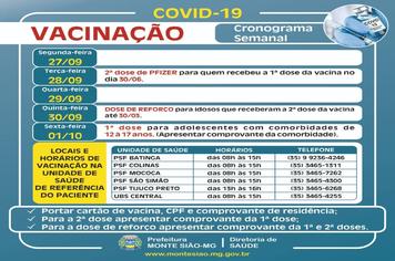 VACINAÇÃO CONTRA COVID 19 - CRONOGRAMA SEMANAL