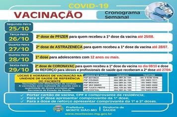 VACINAÇÃO CONTRA COVID 19 - CRONOGRAMA SEMANAL