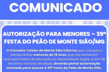 AUTORIZAÇÃO PARA MENORES – 39ª FESTA DO PEÃO DE MONTE SIÃO/MG