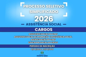 Processo Seletivo Simplificado da Assistência Social  para os cargos de Assistente Social do CRAS, Assistente Social de Promoção e Assistência Social, Agente Social do CRAS e Educador Social do CREAS.