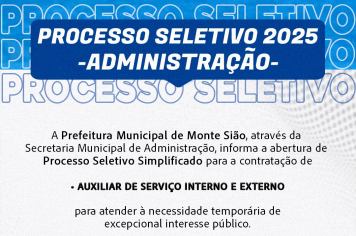 Processo Seletivo Simplificado para contratação de Auxiliar de Serviços Interno/Externo da Administração Municipal