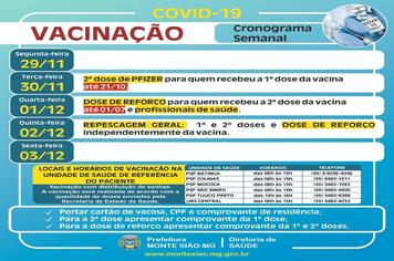 VACINAÇÃO CONTRA COVID 19 - CRONOGRAMA SEMANAL