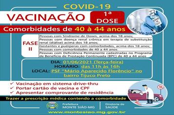 VACINAÇÃO CONTRA COVID 19 - 1ª DOSE - COMORBIDADES PRIORITÁRIAS - FASE II