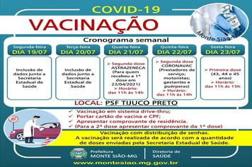 VACINAÇÃO CONTRA COVID 19 - CRONOGRAMA SEMANAL