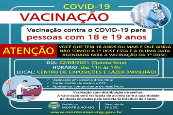 VACINAÇÃO CONTRA COVID 19 - 1ª DOSE - PESSOAS COM 18 e 19 anos