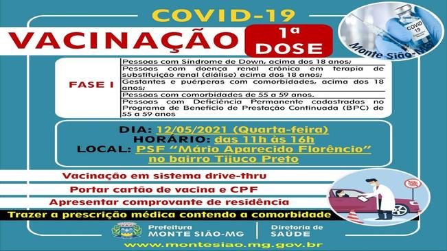VACINAÇÃO CONTRA COVID 19 - 1ª DOSE - COMORBIDADES PRIORITÁRIAS