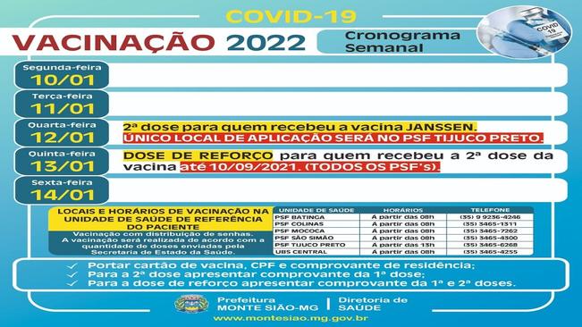 VACINAÇÃO CONTRA COVID 19 - CRONOGRAMA SEMANAL