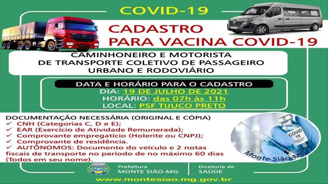 CADASTRO PARA VACINAÇÃO COVID 19 - CAMINHONEIROS E MOTORISTAS