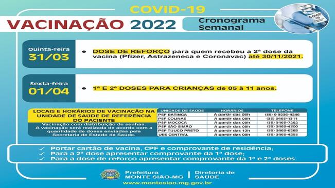 VACINAÇÃO CONTRA COVID 19 - CRONOGRAMA SEMANAL