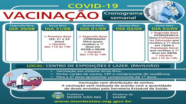 VACINAÇÃO CONTRA COVID 19 - CRONOGRAMA SEMANAL