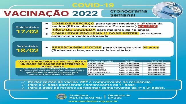 VACINAÇÃO CONTRA COVID 19 - CRONOGRAMA SEMANAL