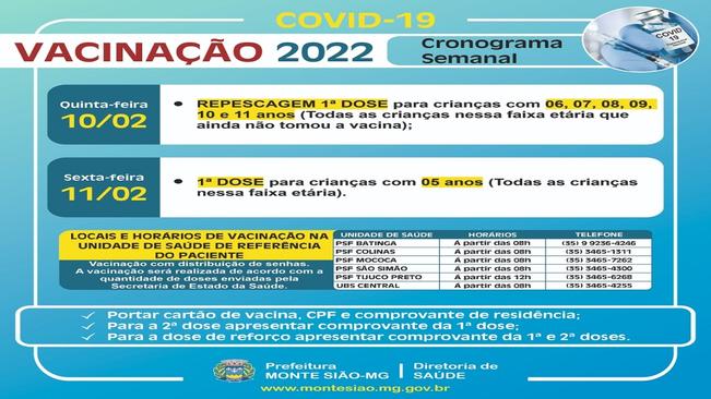 VACINAÇÃO CONTRA COVID 19 - CRONOGRAMA SEMANAL