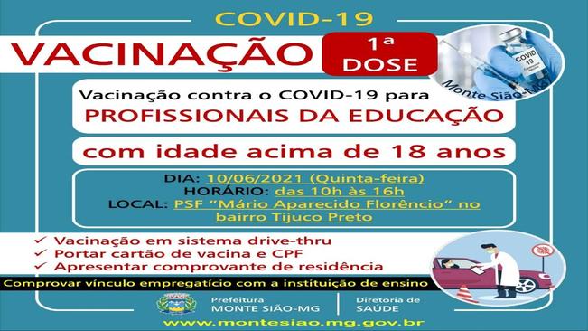 VACINAÇÃO CONTRA COVID 19 - 1ª DOSE - PROFISSIONAIS DA EDUCAÇÃO