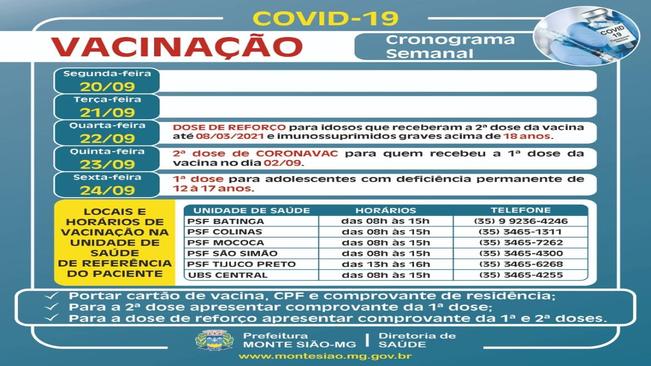 VACINAÇÃO CONTRA COVID 19 - CRONOGRAMA SEMANAL