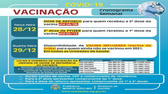 VACINAÇÃO CONTRA COVID 19 - CRONOGRAMA SEMANAL & Disponibilidade de VACINA INFLUENZA (Vacina da Gripe)