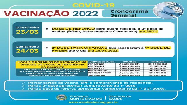 VACINAÇÃO CONTRA COVID 19 - CRONOGRAMA SEMANAL