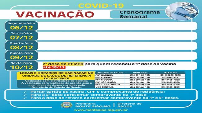 VACINAÇÃO CONTRA COVID 19 - CRONOGRAMA SEMANAL