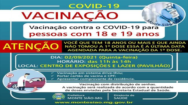 VACINAÇÃO CONTRA COVID 19 - 1ª DOSE - PESSOAS COM 18 e 19 anos